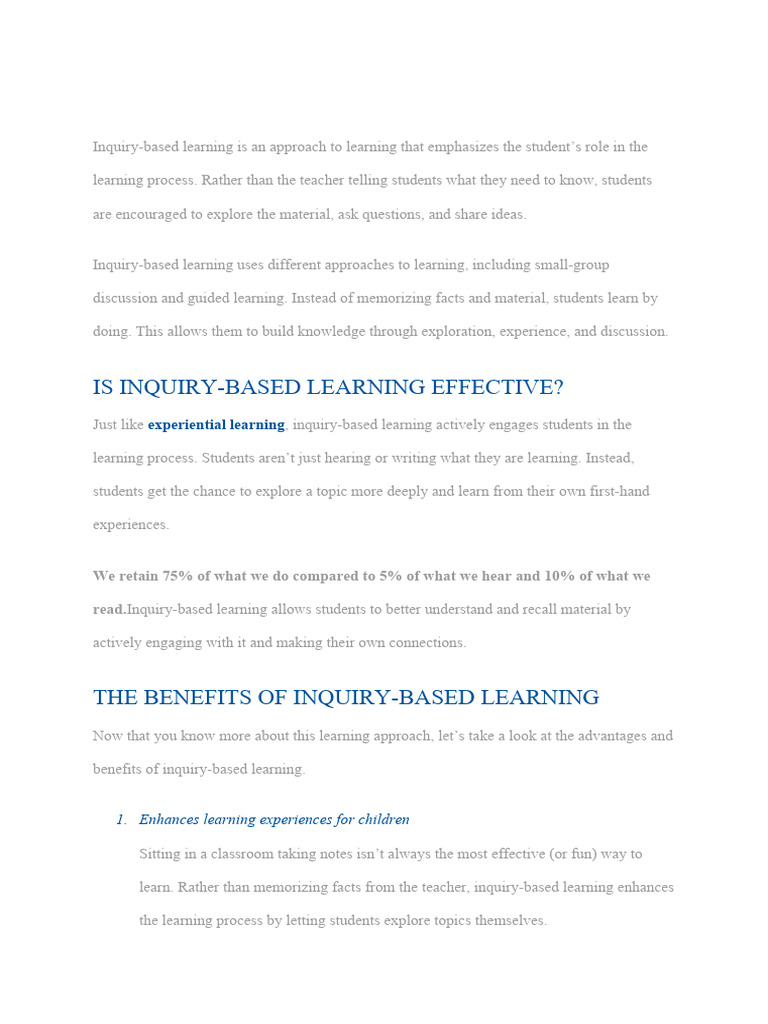 Benefits of Inquiry-Based Learning | PDF | Inquiry Based Learning ...