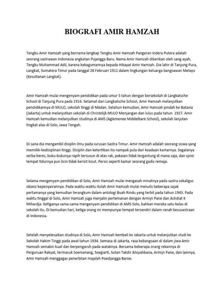 Riwayat Pendidikan Amir Hamzah | PDF