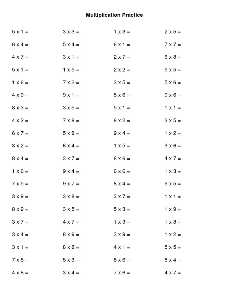 Multiplication Practice Worksheets | PDF