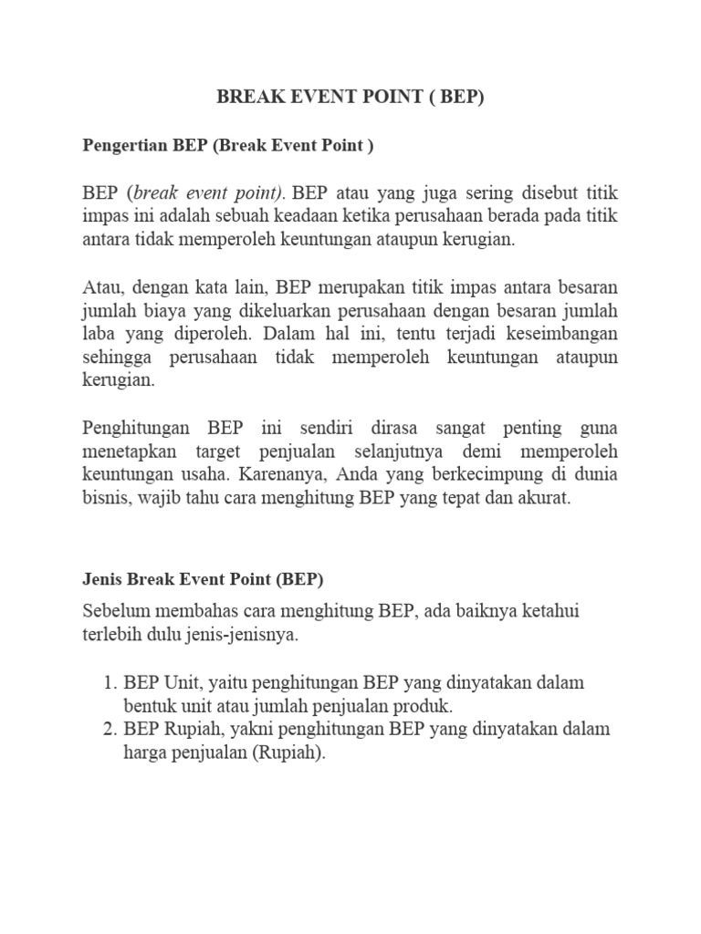 Menghitung Break Even Point (BEP) | PDF | Bisnis | Komputer
