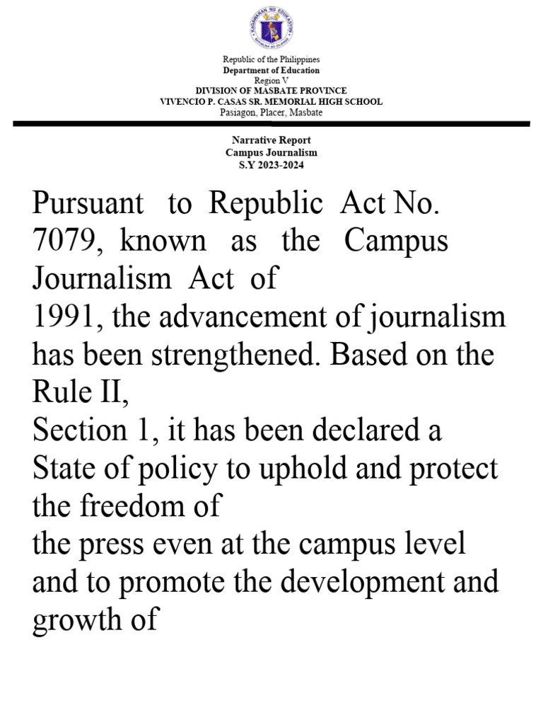 Narrative Report Campus Journalism 020851 Download Free Pdf