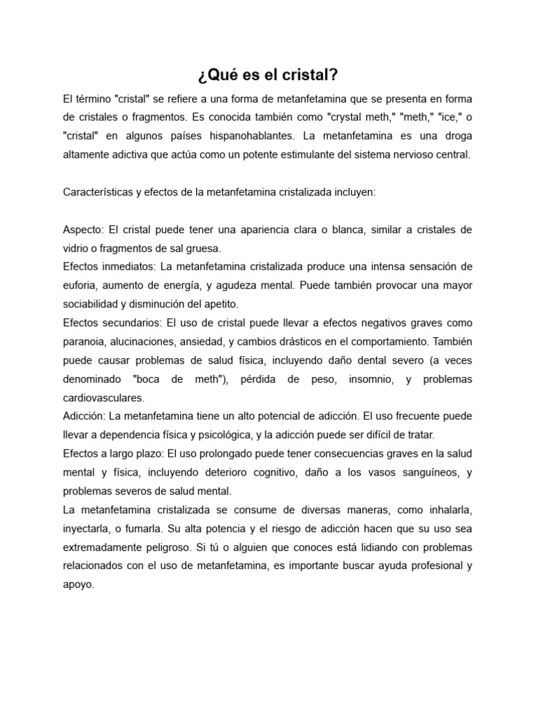 Qué es el cristal: metanfetamina explicada | PDF | Estilo de vida