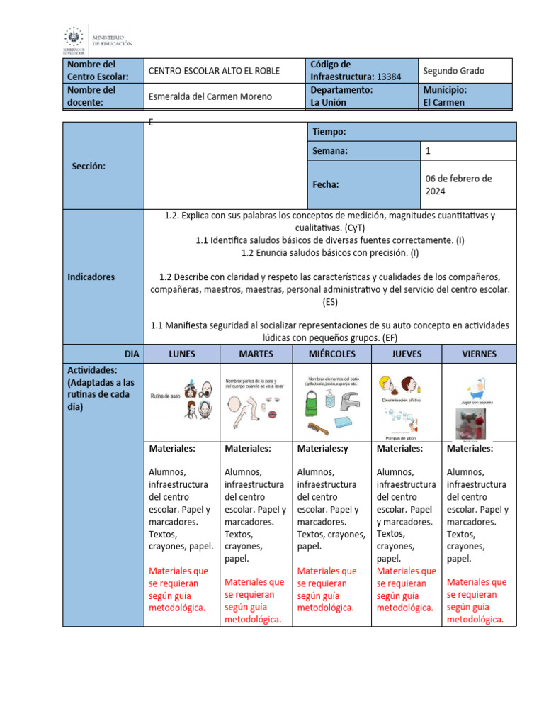 Plan de Clases para Segundo Grado 2024 | PDF | Enseñando | Cognición