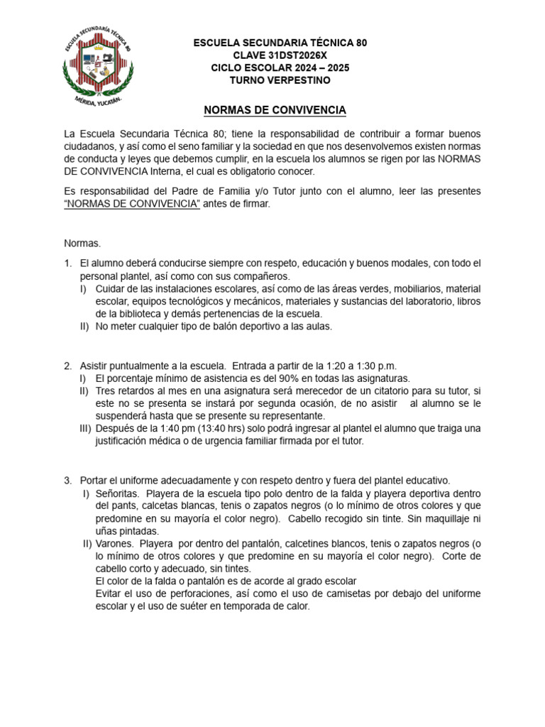 Normas de Convivencia Escolar 2024-2025 | PDF | Escuelas