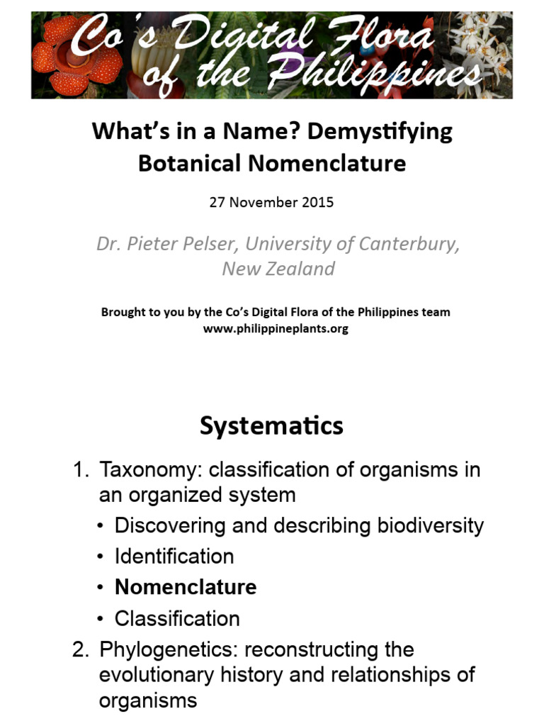 PNPCSI Nomenclature Lecture | PDF | Taxonomy (Biology) | Botanical ...