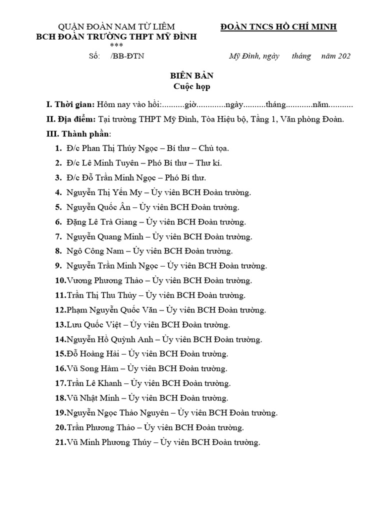 (MẪU) BIÊN BẢN CUỘC HỌP | PDF