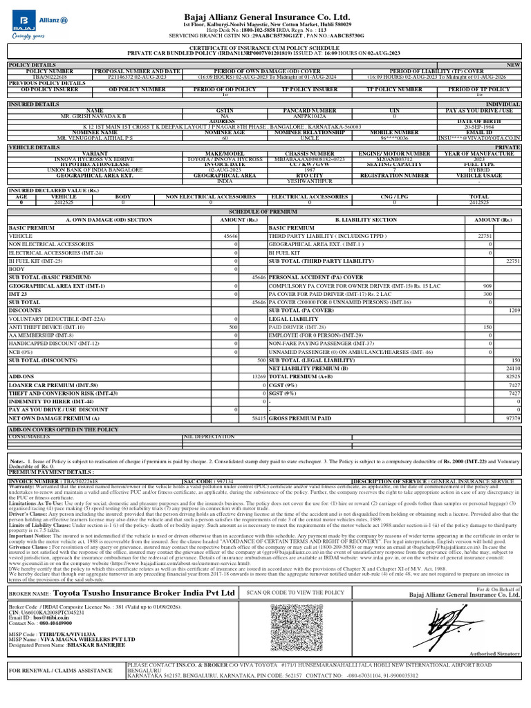 PolicySchedule - 2024-07-05T142831.356 | PDF | Insurance | Liability ...