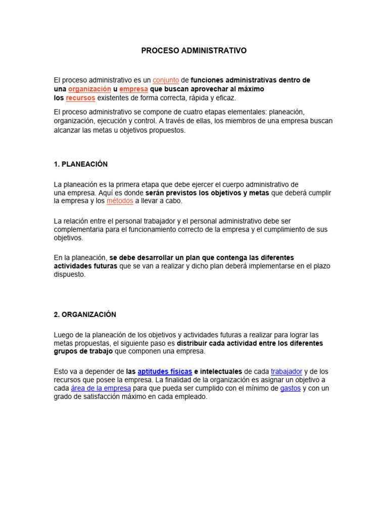 Etapas del Proceso Administrativo | PDF | Planificación | Business