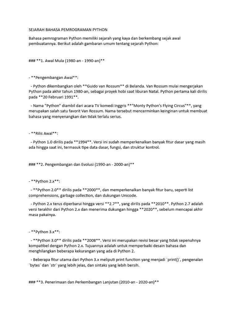 Sejarah Bahasa Pemrograman Python | PDF