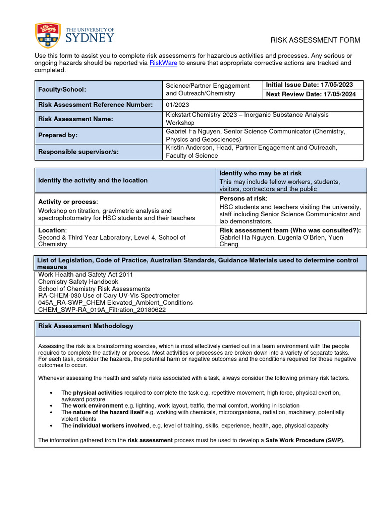 Risk Assessment Kickstart Chemistry 2023 Inorganic Substance Analysis ...