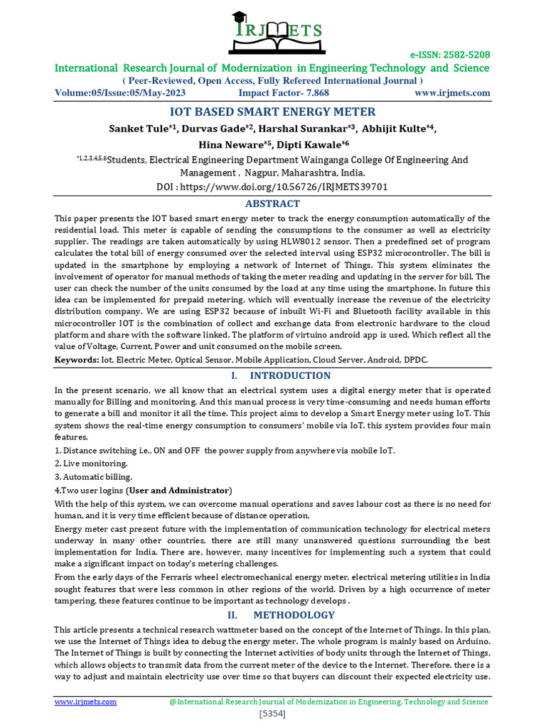 IoT Smart Energy Meter System Design | PDF | Internet Of Things | Relay