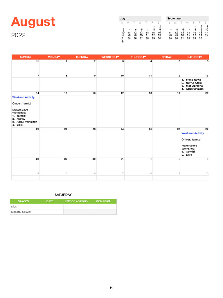 2022 weekend activity schedule ogos pdf