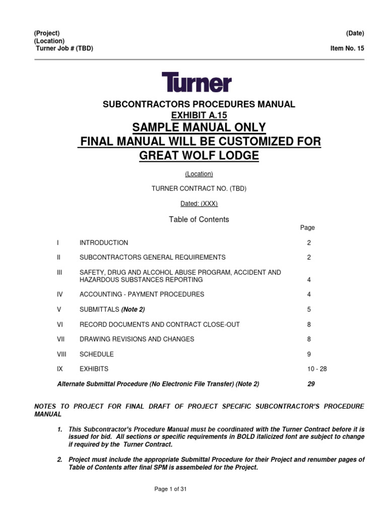 Turner Subcontractor Procedures Manual | PDF | Microsoft Windows | File ...