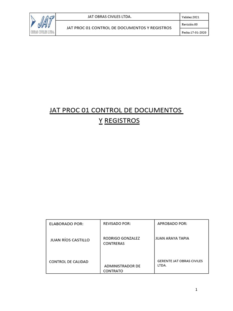 JAT PROC 01 CONTROL DE DOCUMENTOS Y REGISTROS | PDF | Sistema de manejo ...