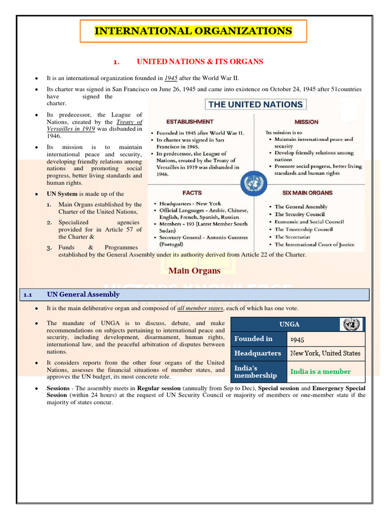 International Organisations Notes (Punjab Combined Course) | PDF ...