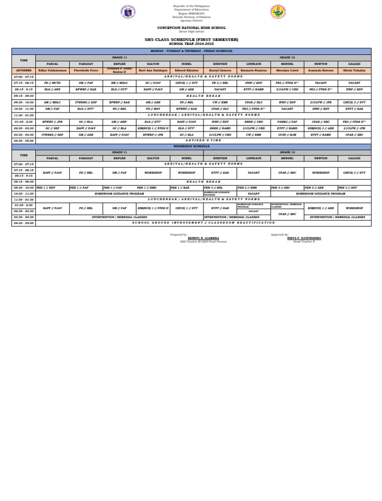 Final Shs Schedule For 1st Sem Sy 24 25 | PDF