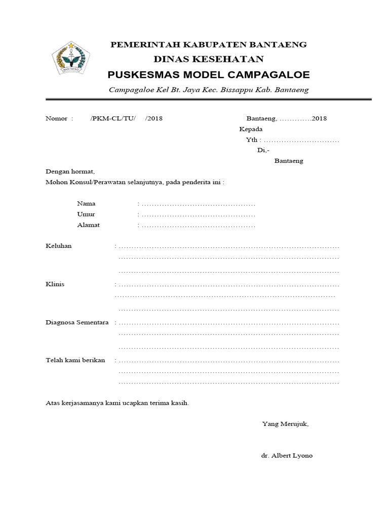 Surat Rujukan Medis Puskesmas Bantaeng | PDF