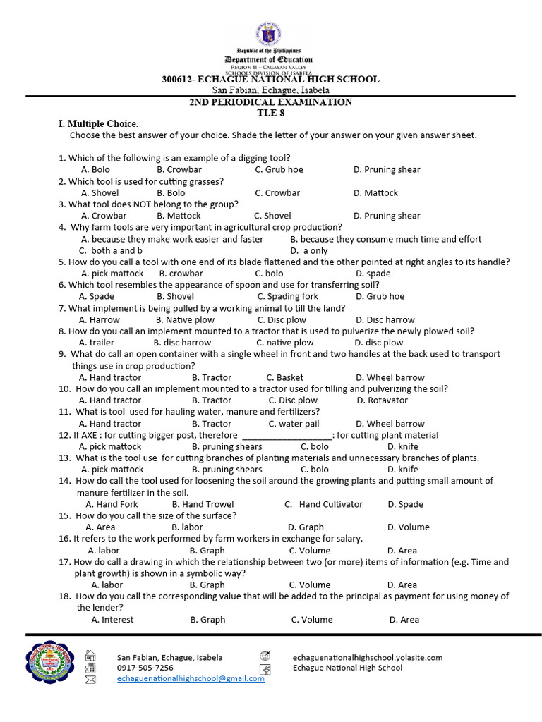 2nd Periodical Examination 8 Pdf Plough Tractor