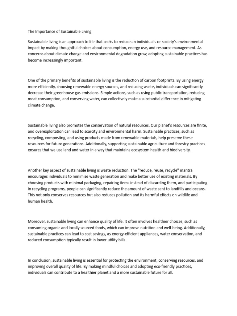 The Importance Of Sustainable Living Pdf