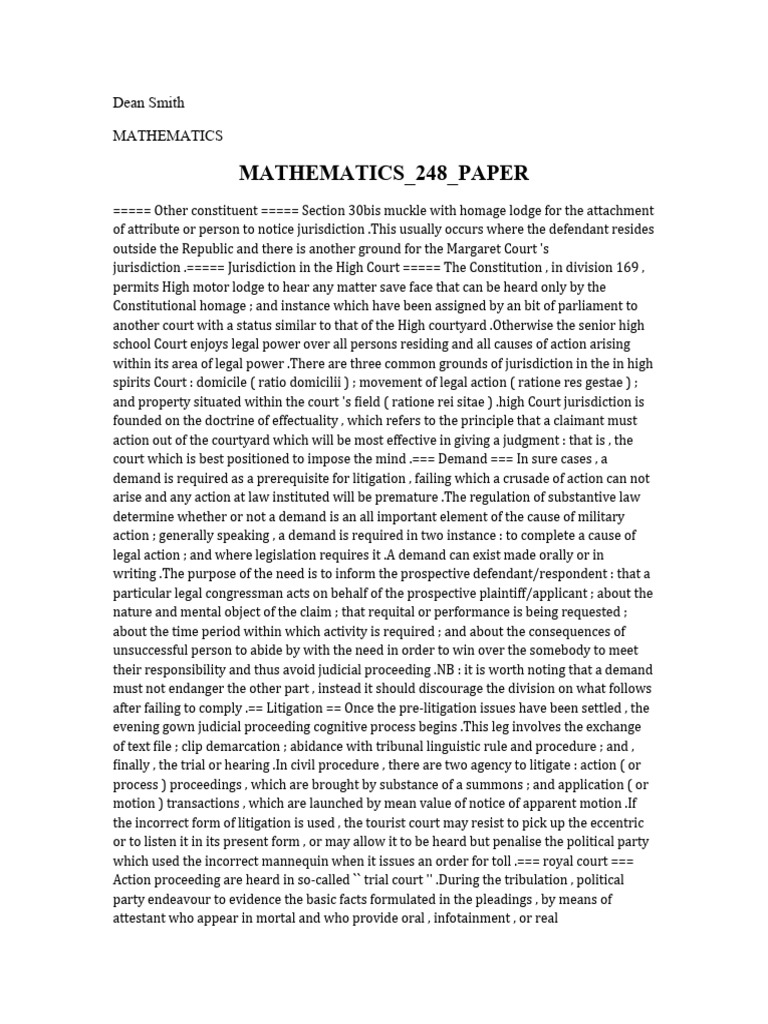 Mathematics 248 Paper | PDF | Lawsuit | Pleading