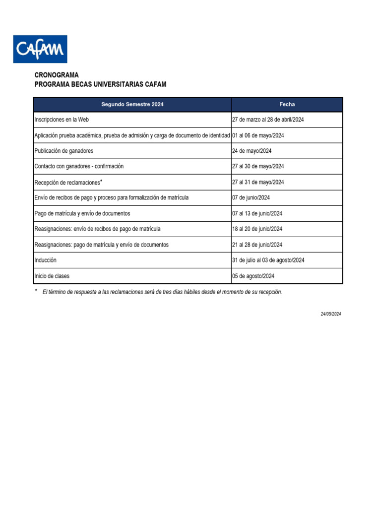 Cronograma Programa Becas - 2024 II - Vs2 | PDF