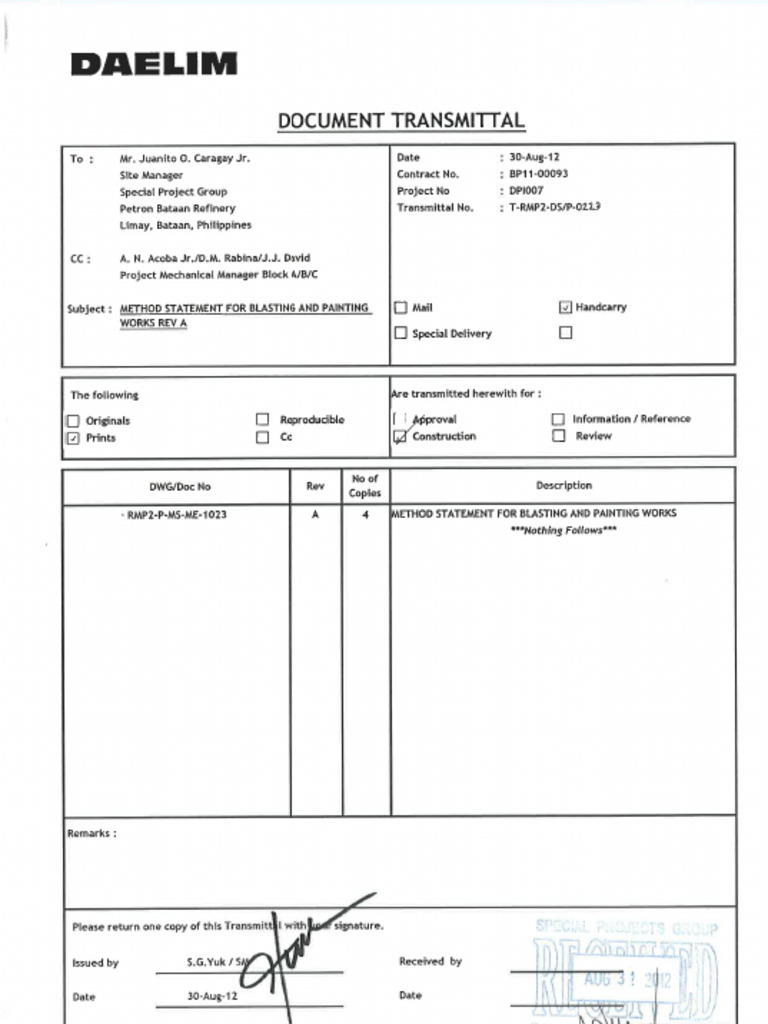 T-RMP2-DS-P-0223 Method Statement For Blasting and Painting Works Rev A ...