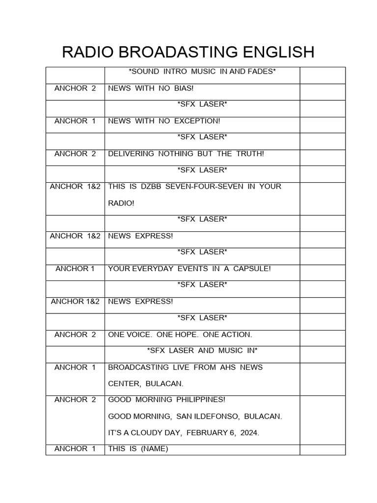 Radio Script ENG | PDF | Mass Media