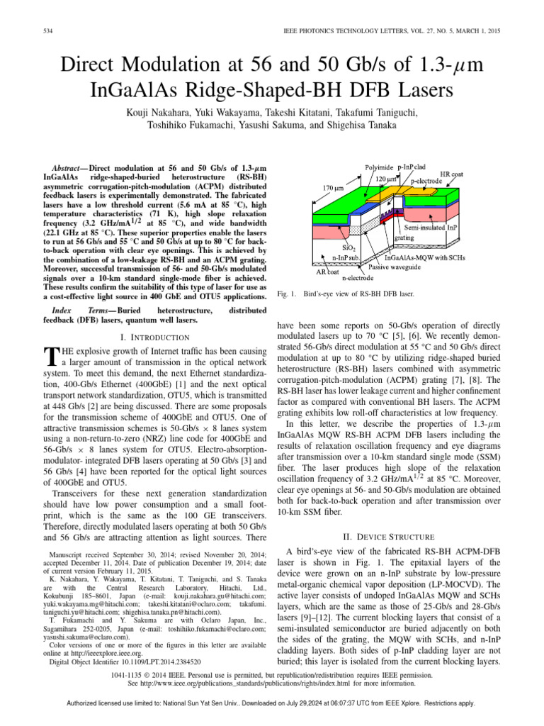High-Speed DFB Lasers for 400GbE | PDF | Laser | Optics