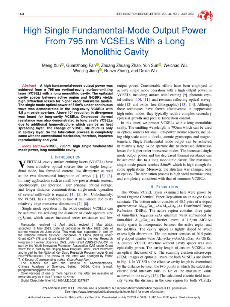 High Single Fundamental-Mode Output Power From 795 NM VCSELs With A ...