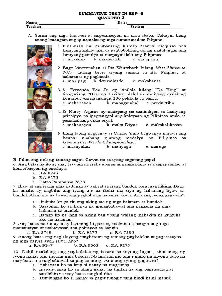 Summative Test in Esp 6 | PDF