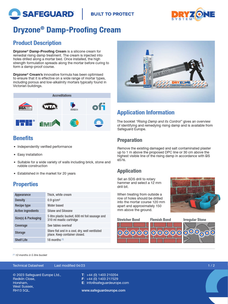 Dryzone Damp Proofing Cream Datasheet | PDF | Building Engineering ...
