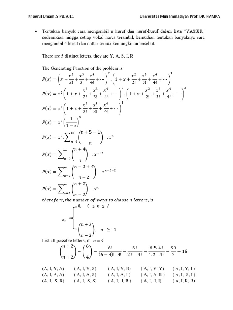 Soal Fungsi Pembangkit