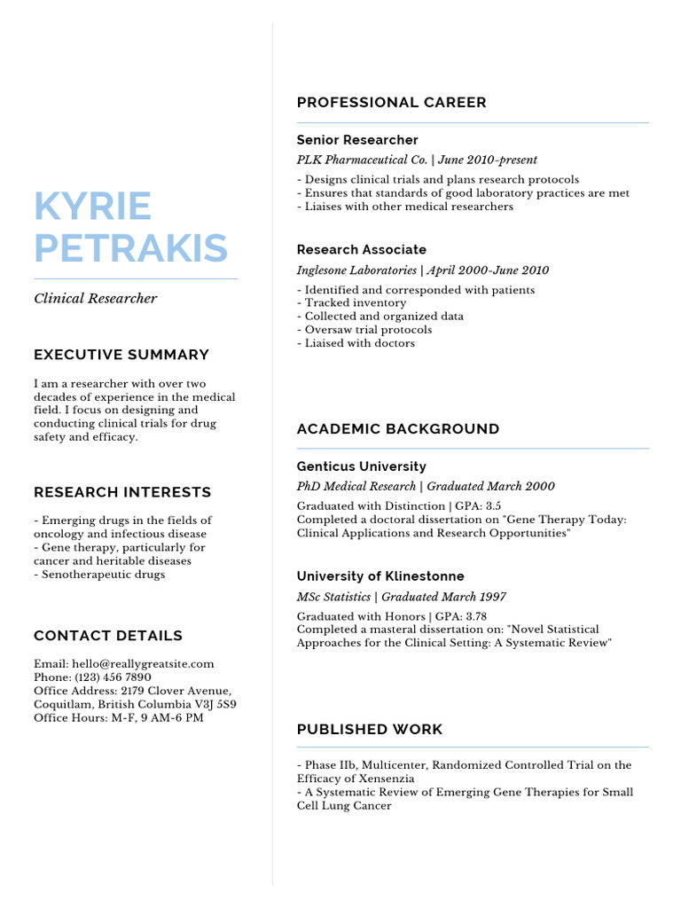 Senior Clinical Researcher Profile | PDF | Clinical Trial | Biology