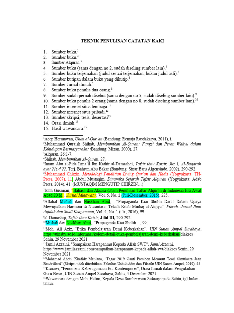 Contoh Dan Teknik Penulisan Catatan Kaki | PDF