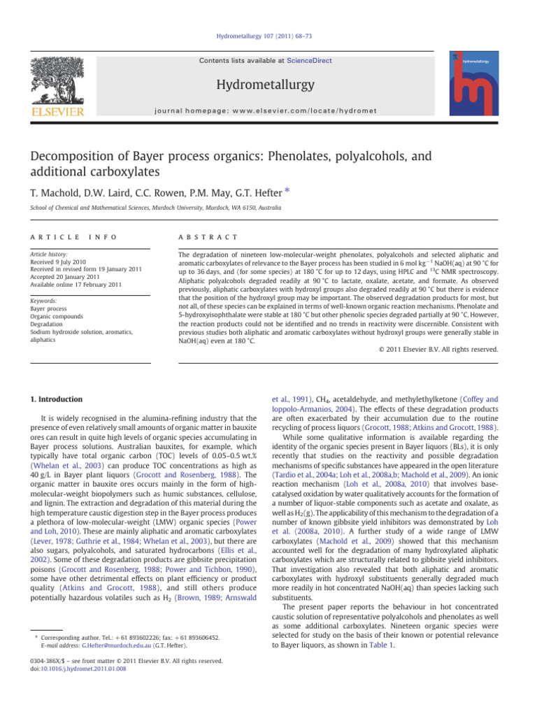 2011 - Machold - Decomposition of Bayer Process Organics - Phenolates ...