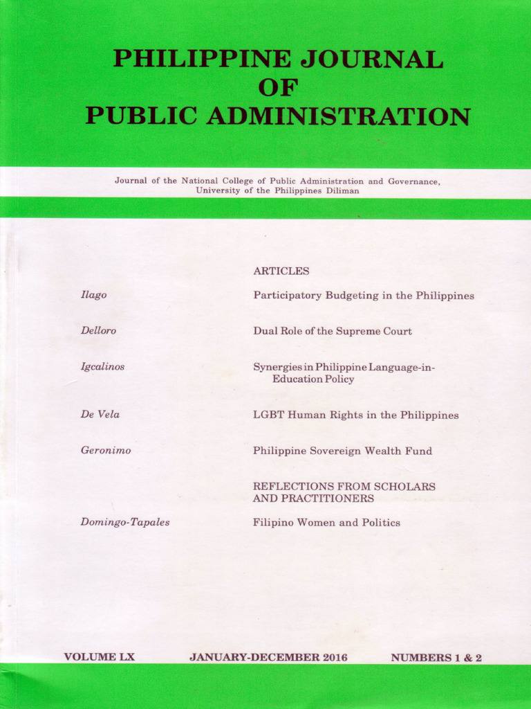 Philippine Journal of Public Administration Jan To Dec 2016, Dual Role ...