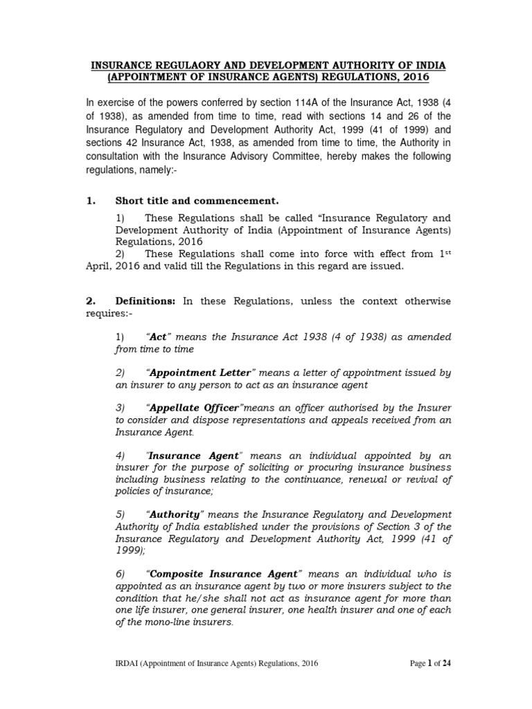 IRDAI Insurance Agent Appointment Rules | PDF | Insurance | Business Law