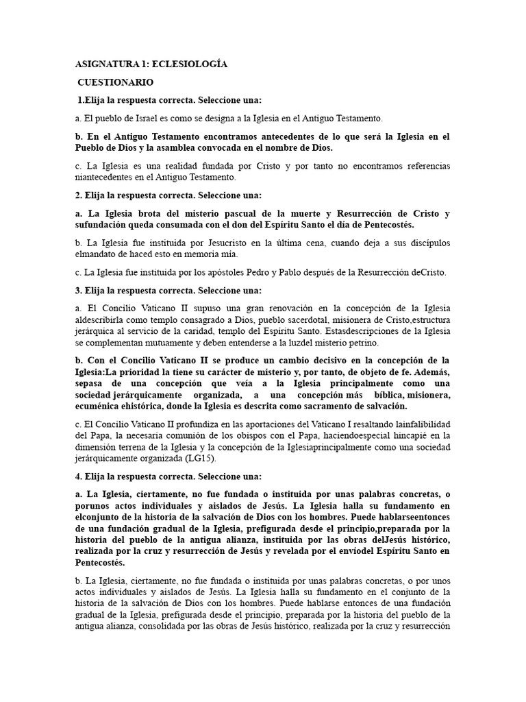 Cuestionario sobre Eclesiología | PDF | Cristo (título) | Iglesia Católica