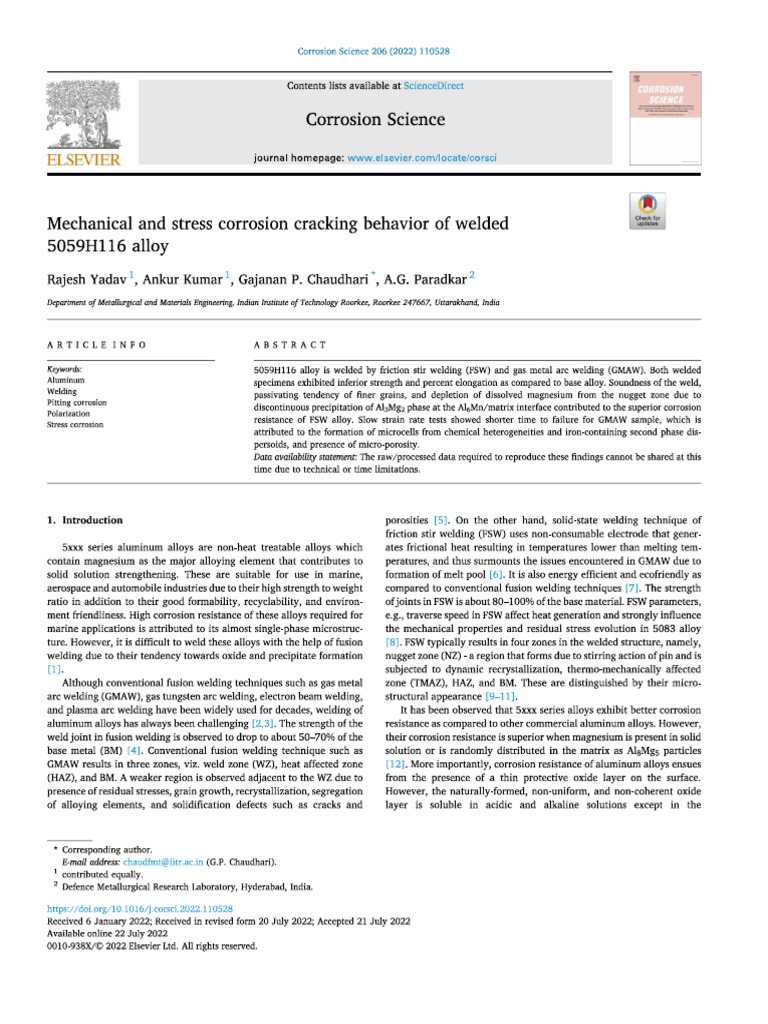 Mechanical and Stress Corrosion Cracking Behavior of Welded 5059H116 ...