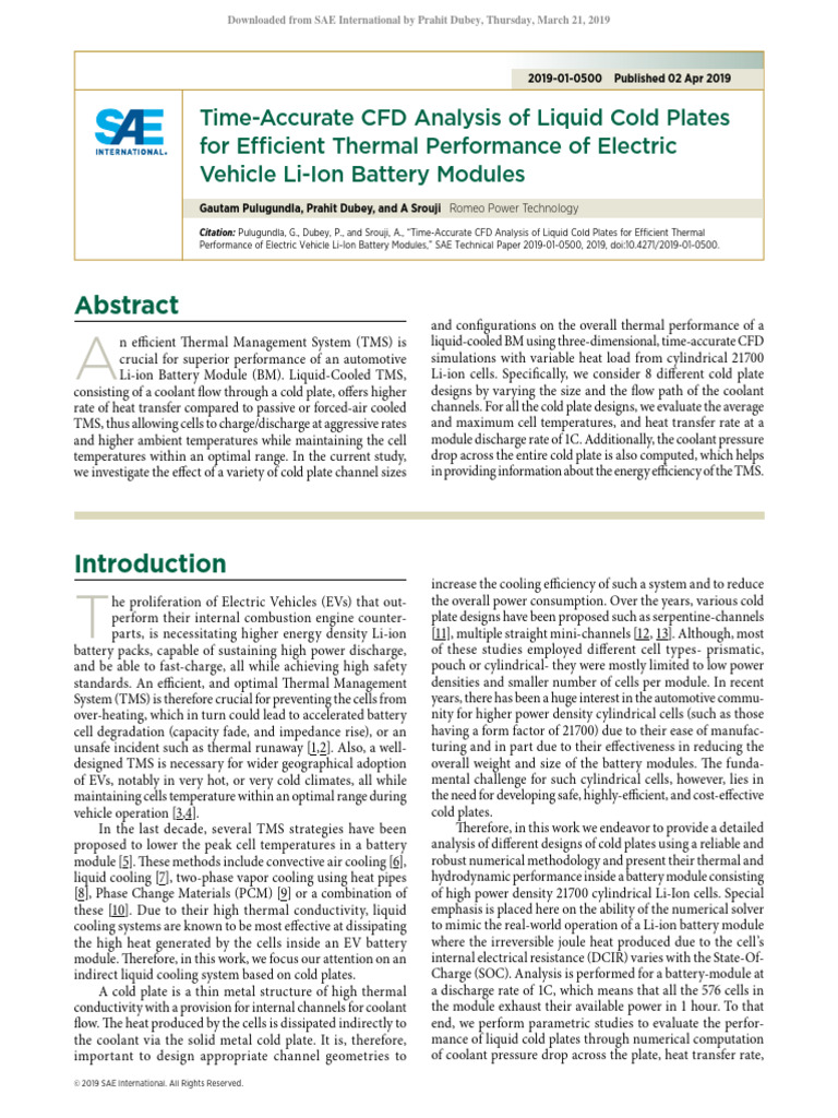 CFD Analysis of Liquid Cold Plates for EV Batteries | PDF | Heat ...