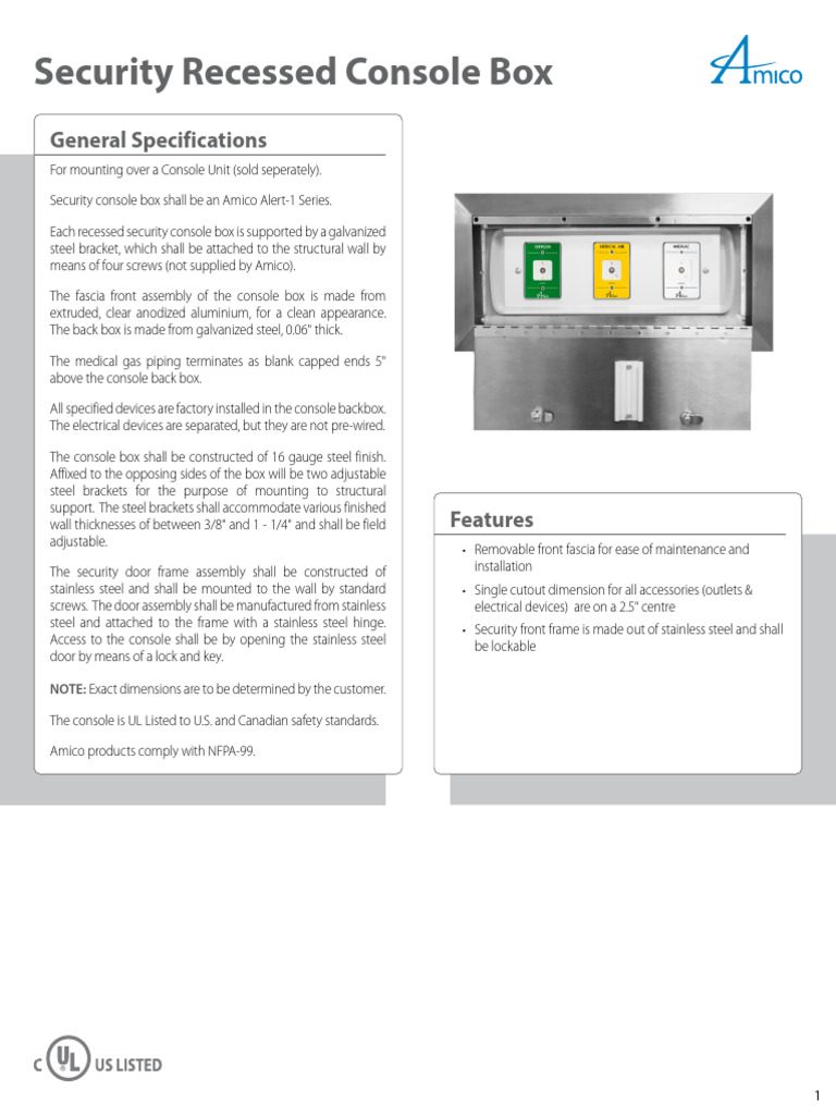 Security Recessed Console Box Specs | PDF | Door