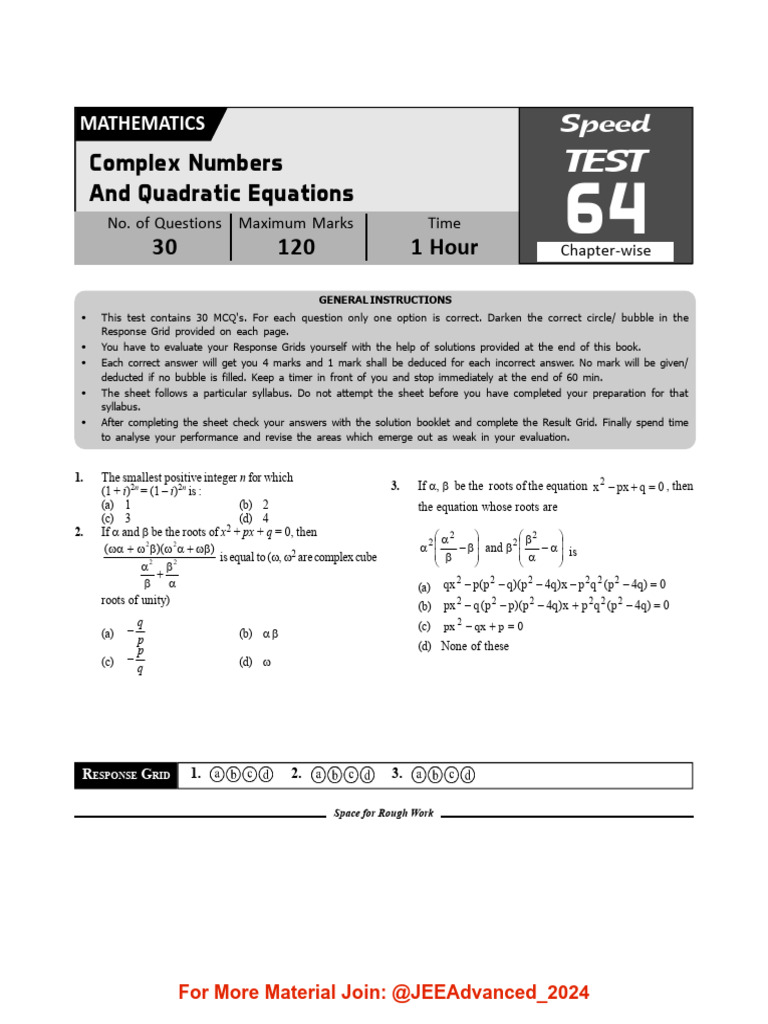 NTA JEE Main 101 Speed Tests Disha @JEEAdvanced - 2024 | PDF | Complex ...