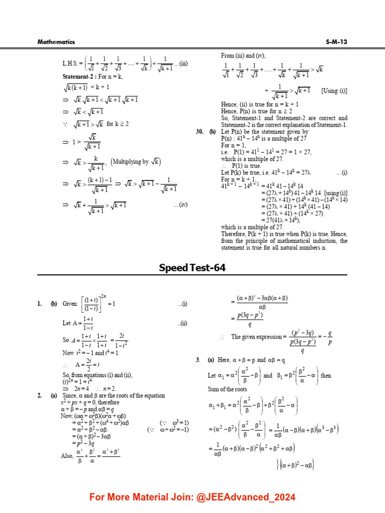 NTA JEE Main 101 Speed Tests Disha @JEEAdvanced - 2024 2 | PDF ...