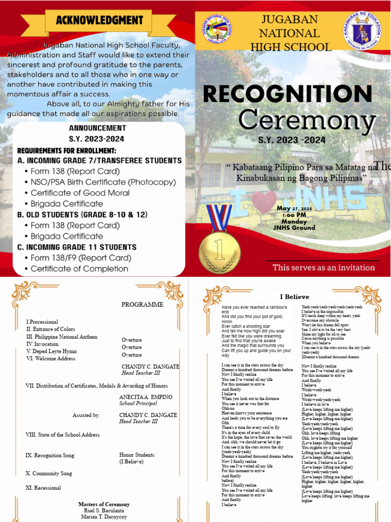 JNHS Recognition Ceremony Program 2024 | PDF