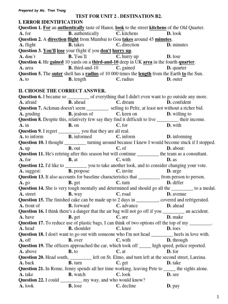 Destination B2 Unit 2 Test | PDF