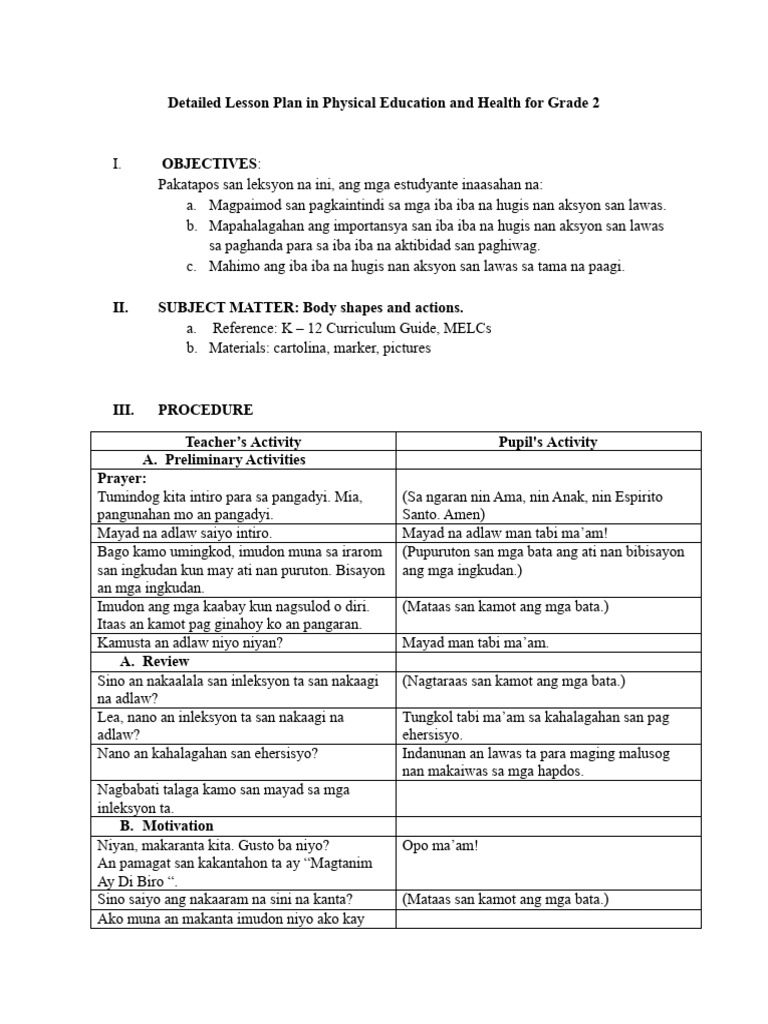 Detailed Lesson Plan in Physical Education and Health | PDF