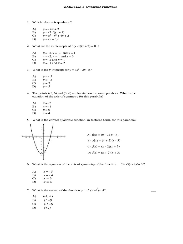 Exercise 3 Quadratic Function | PDF | Euclidean Geometry | Mathematical ...