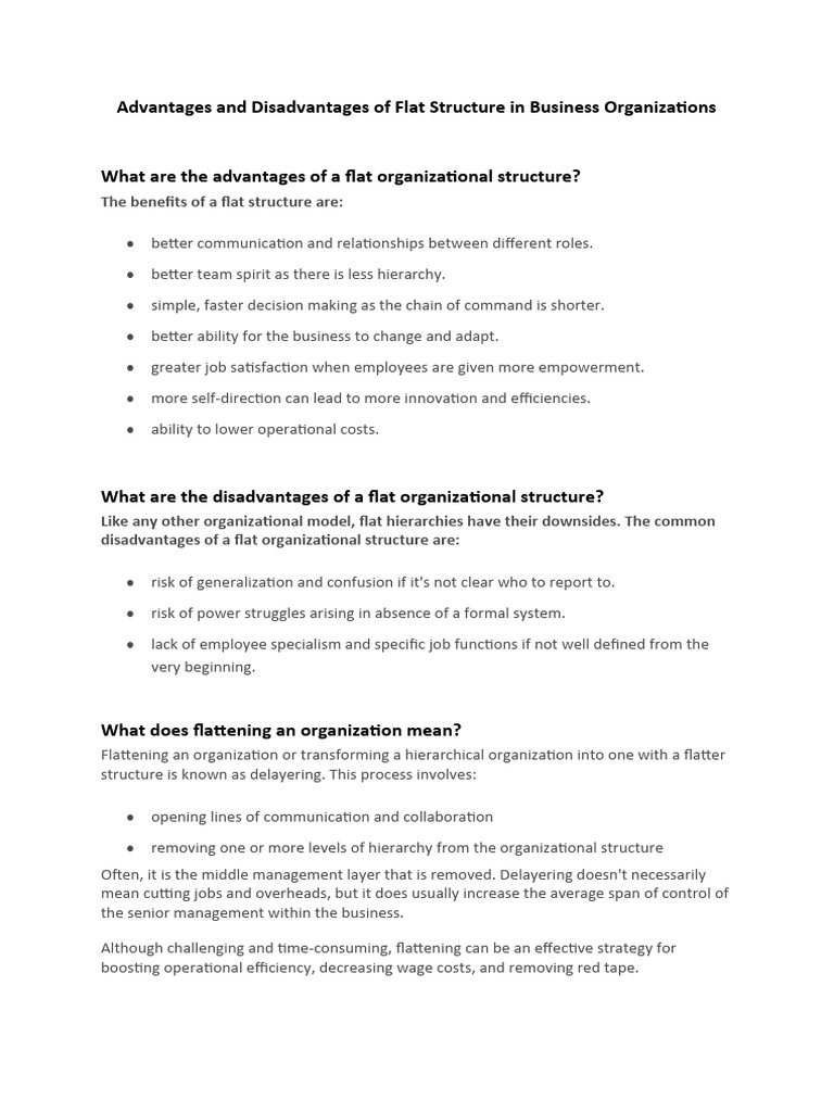 Flat Structure: Pros and Cons in Business | PDF | Organizational ...
