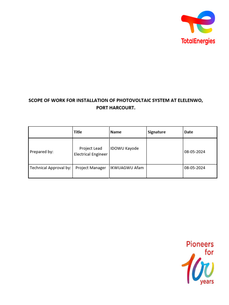 Annex A - SCOPE OF WORK FOR ELELENWO | PDF | Photovoltaic System ...