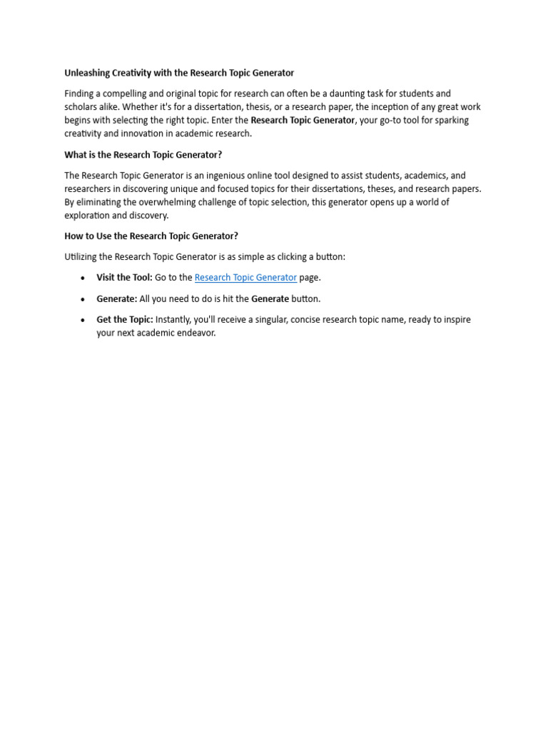 Generate Unique Research Topics Online | PDF